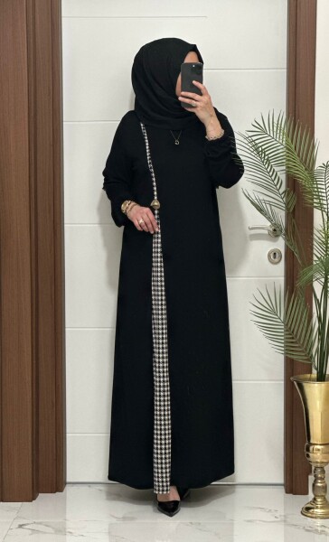 2828 K120 SİYAH-KAZAYAGI BELİ DÜĞMELİ ZERDA ELBİSE - 3