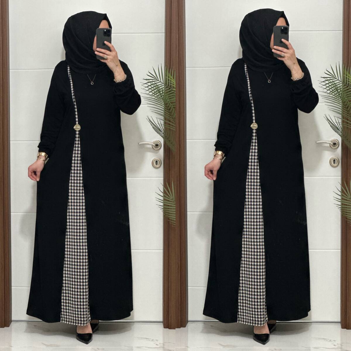 2828 K120 SİYAH-KAZAYAGI BELİ DÜĞMELİ ZERDA ELBİSE - 4