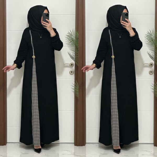 2828 K120 SİYAH-KAZAYAGI BELİ DÜĞMELİ ZERDA ELBİSE - 5