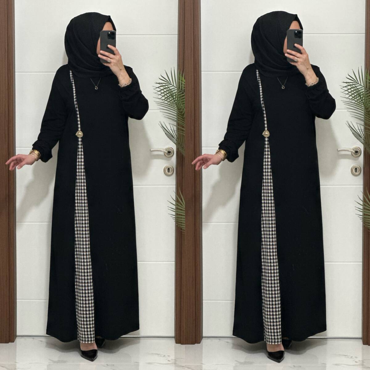 2828 K120 SİYAH-KAZAYAGI BELİ DÜĞMELİ ZERDA ELBİSE - 5