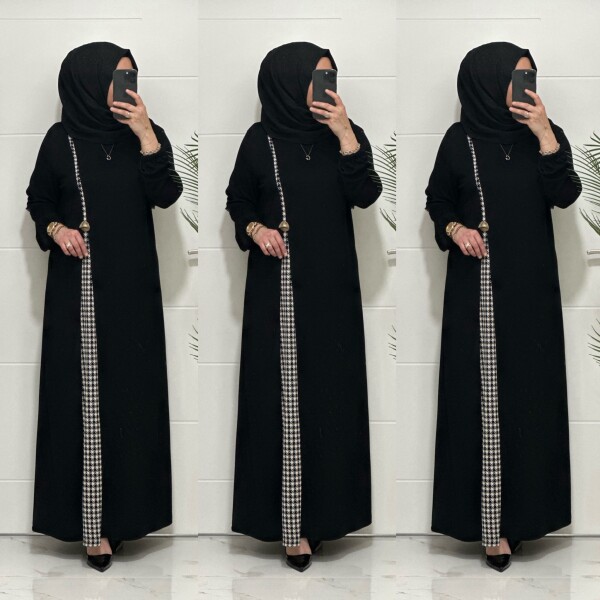 2828 K120 SİYAH-KAZAYAGI BELİ DÜĞMELİ ZERDA ELBİSE - 6