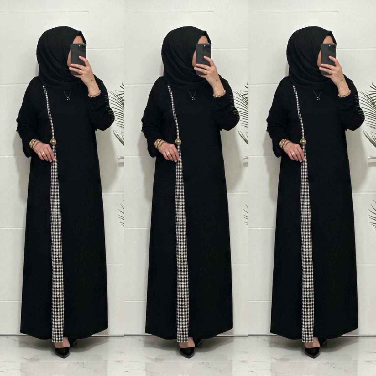 2828 K120 SİYAH-KAZAYAGI BELİ DÜĞMELİ ZERDA ELBİSE - 6