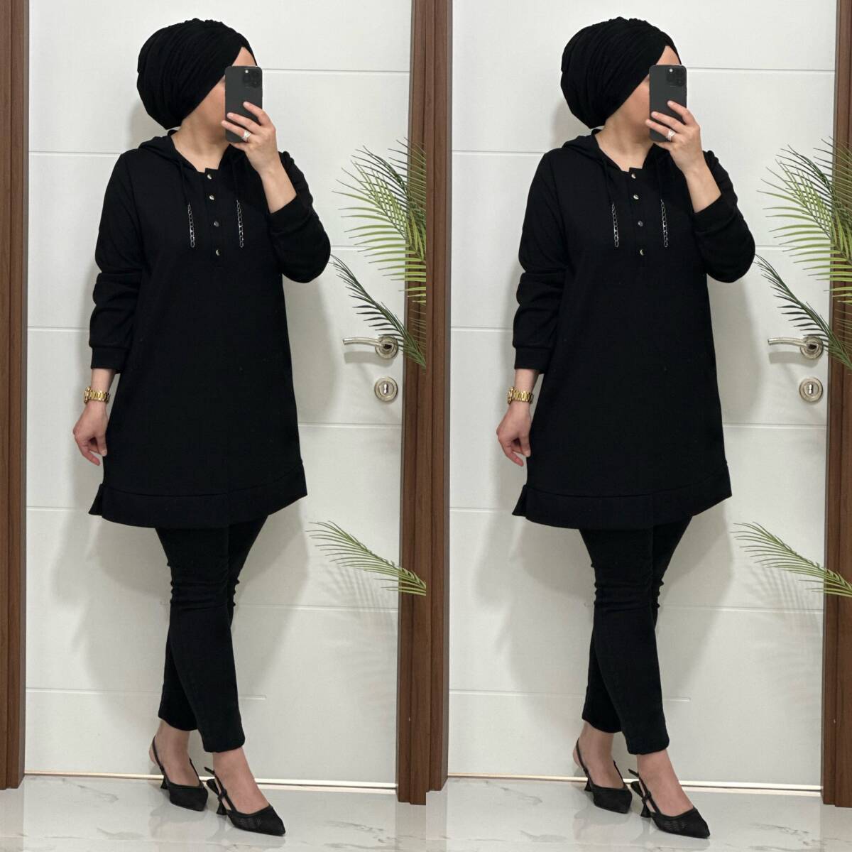 2111 K-75 ZİNCİRLİ OYSHO TUNİK SİYAH RENK - 2