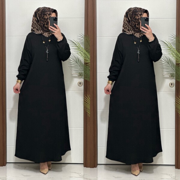 6677 K-70 SİYAH RENK NARİN ELBİSE - 2