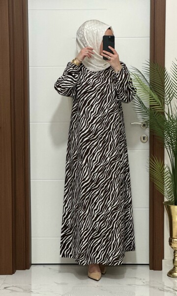1515 K-70 ZEBRA ELBİSE KAHVERENGİ RENK - 2
