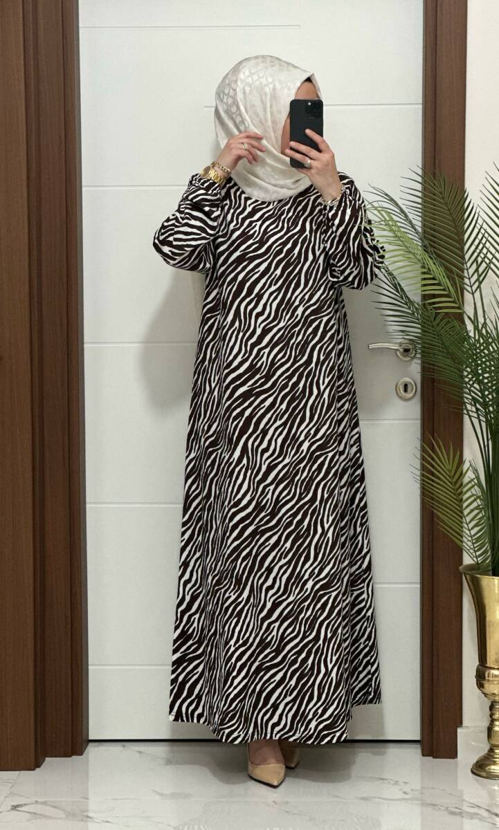 1515 K-70 ZEBRA ELBİSE KAHVERENGİ RENK - 2
