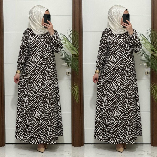1515 K-70 ZEBRA ELBİSE KAHVERENGİ RENK - 3