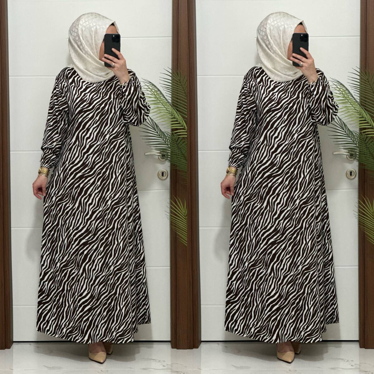 1515 K-70 ZEBRA ELBİSE KAHVERENGİ RENK - 3