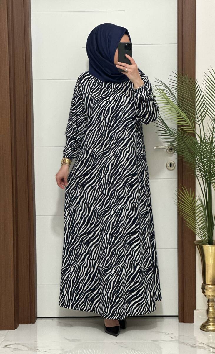 1515 K-70 ZEBRA ELBİSE LACİVERT RENK - 1