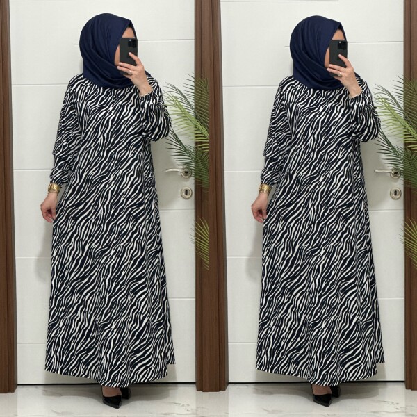 1515 K-70 ZEBRA ELBİSE LACİVERT RENK - 2