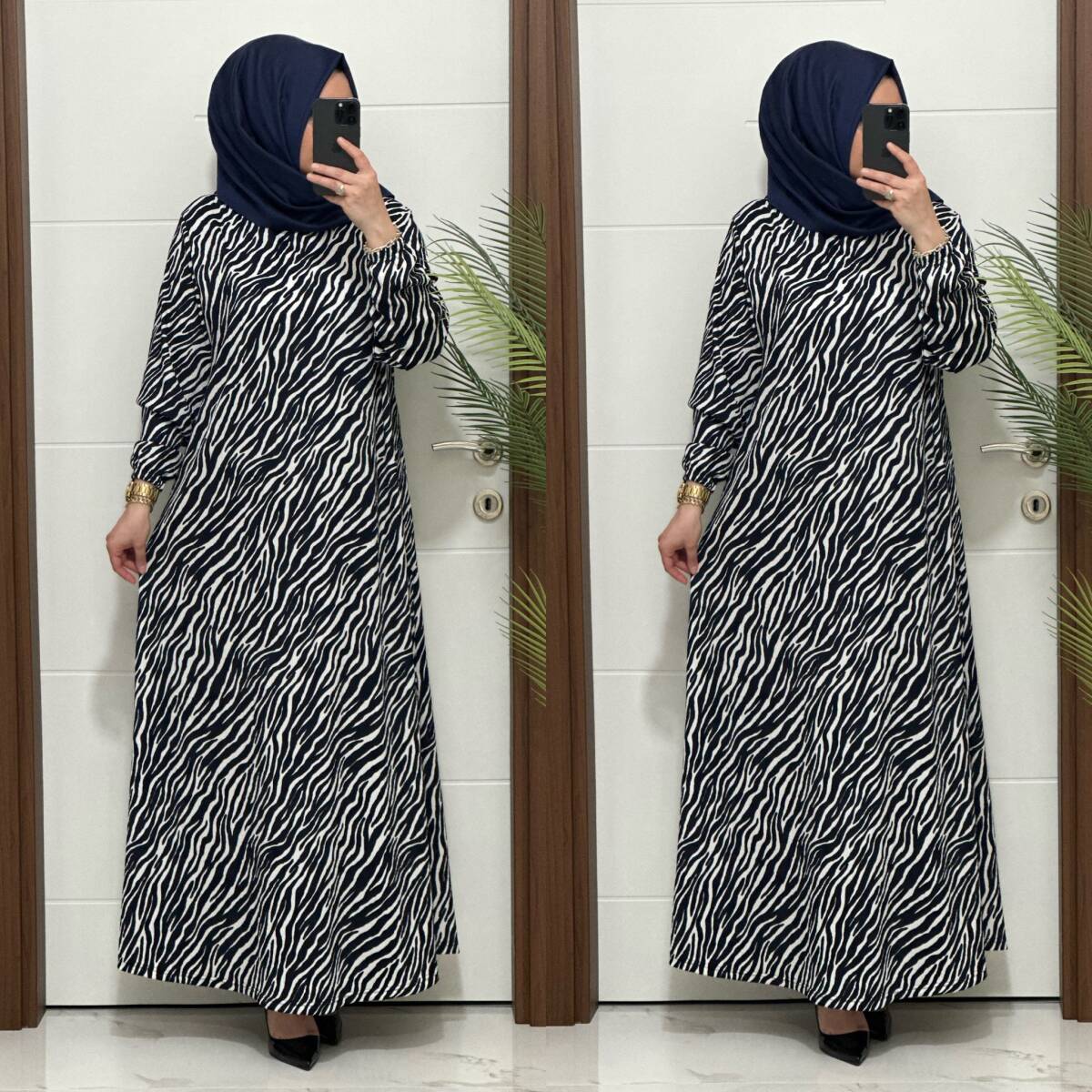 1515 K-70 ZEBRA ELBİSE LACİVERT RENK - 2