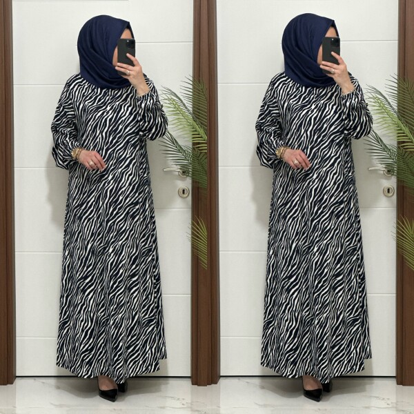 1515 K-70 ZEBRA ELBİSE LACİVERT RENK - 3