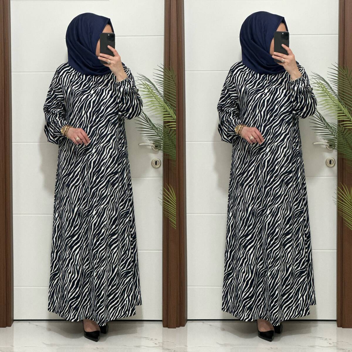 1515 K-70 ZEBRA ELBİSE LACİVERT RENK - 3