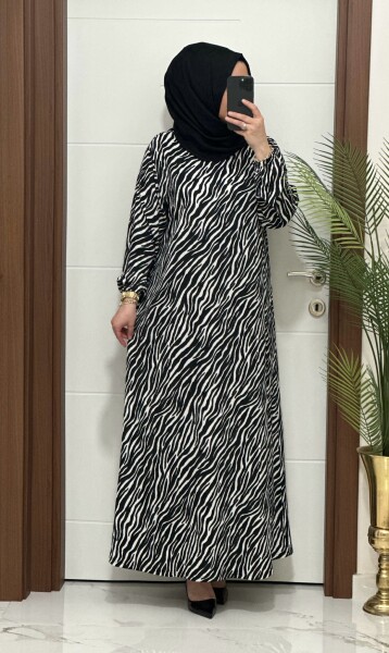 1515 K-70 ZEBRA ELBİSE SİYAH RENK - 2