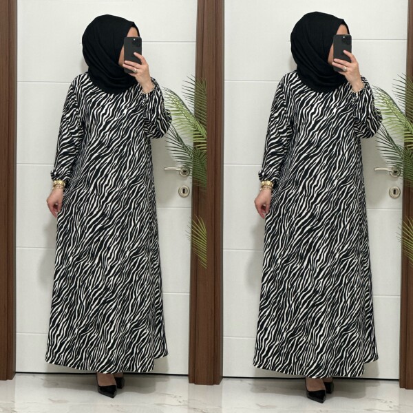 1515 K-70 ZEBRA ELBİSE SİYAH RENK - 3