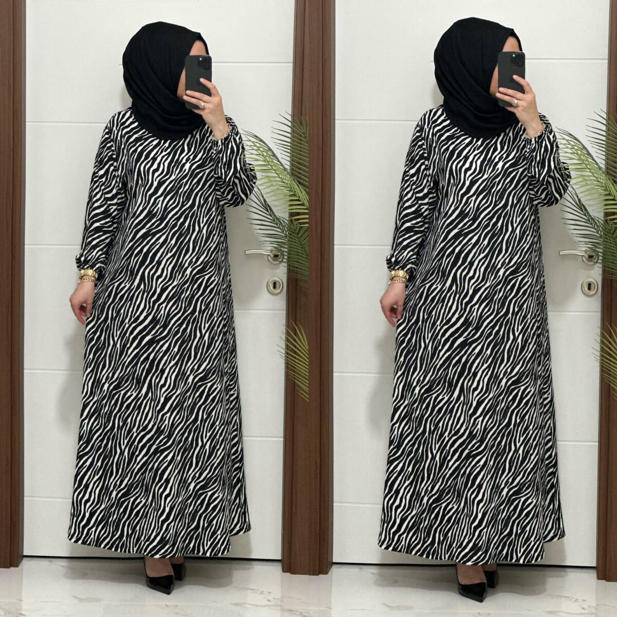 1515 K-70 ZEBRA ELBİSE SİYAH RENK - 3