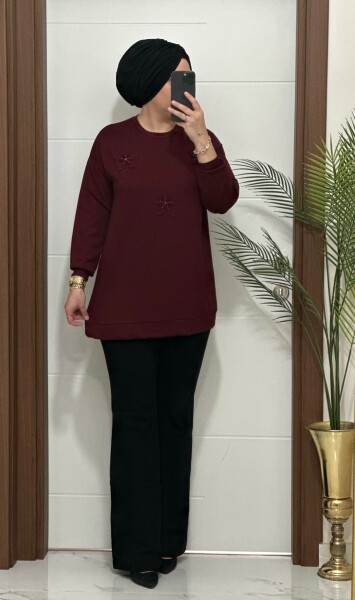 1687 K 75 BORDO ÇİÇEKLİ KISA TUNİK - 2