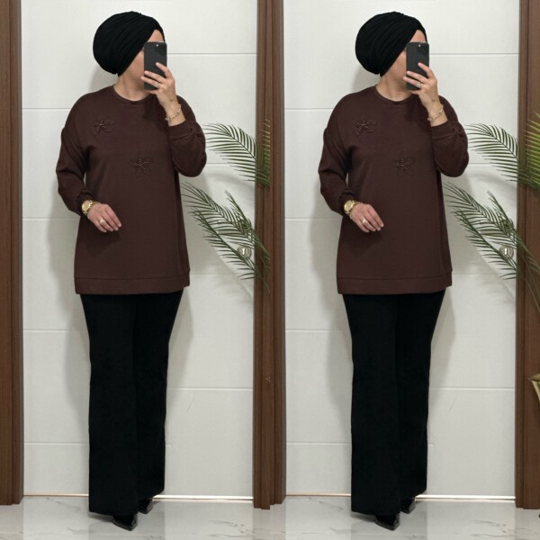 1687 K 75 KAHVE ÇİÇEKLİ KISA TUNİK - 3