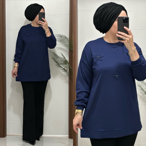 1687 K 75 LACİVERT ÇİÇEKLİ KISA TUNİK - 3
