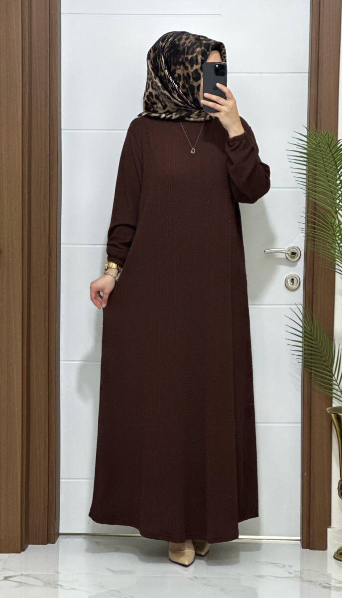 1018 K 60 KAHVERENGİ AYLA ELBİSE - 1