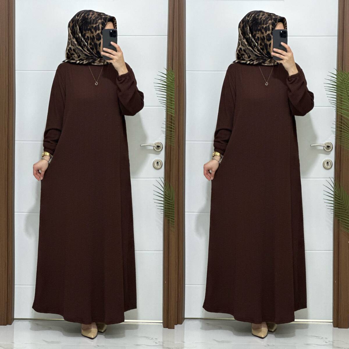 1018 K 60 KAHVERENGİ AYLA ELBİSE - 4