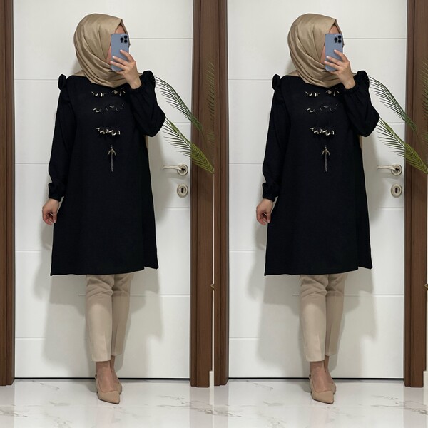2067 K40 SİYAH MANOLYA TUNİK - 4