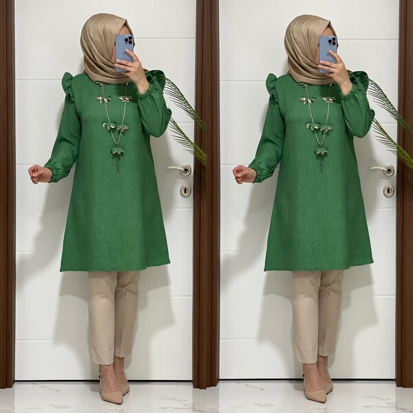 2067 K40 YESİL MANOLYA TUNİK - 4