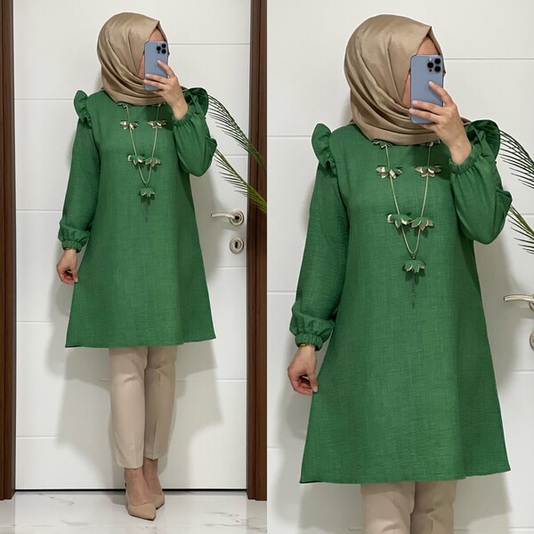 2067 K40 YESİL MANOLYA TUNİK - 5