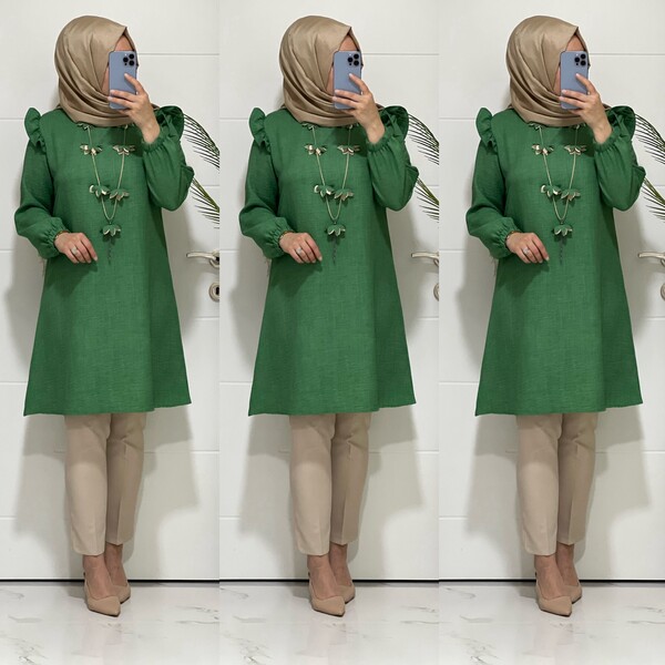 2067 K40 YESİL MANOLYA TUNİK - 6