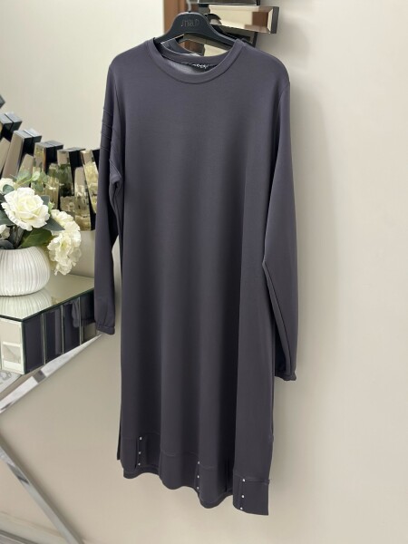 3636 K60 BÜYÜK BEDEN TAŞLI TUNİK GRİ RENK - MODA ALMİRA