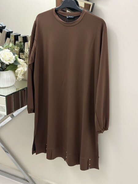 3636 K60 BÜYÜK BEDEN TAŞLI TUNİK KAHVE RENK - MODA ALMİRA