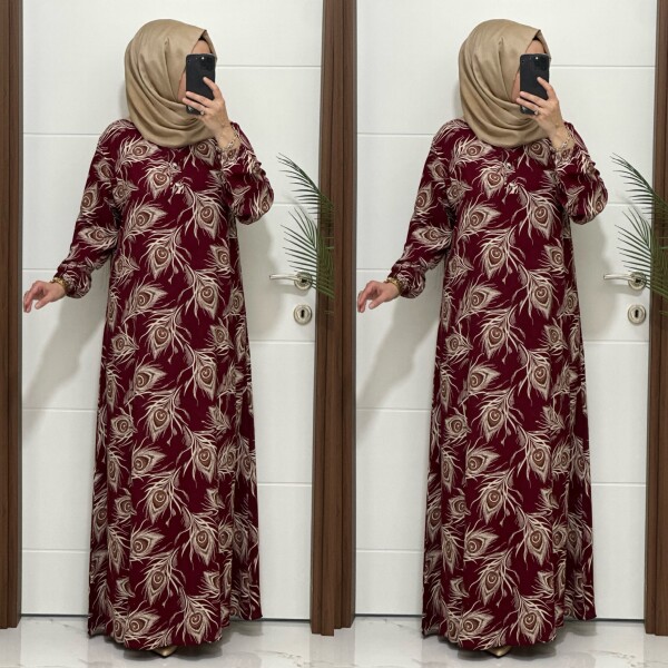 2131 K 120 BORDO GÜL DESEN VİSKON ELBİSE - 3
