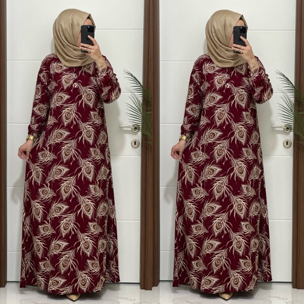 2131 K 120 BORDO GÜL DESEN VİSKON ELBİSE - 4