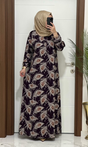 2131 K 120 MÜRDÜM GÜL DESEN VİSKON ELBİSE - MODA ALMİRA