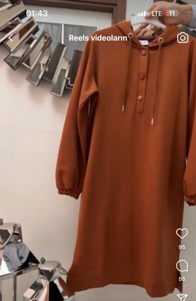 2222 K40 KİREMİT AYSE AKAY KAPSONLU TUNİK - MODA ALMİRA