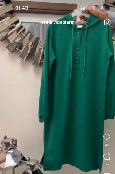 2222 K40 BENOTTON YEŞİL AYSE AKAY KAPSONLU TUNİK - MODA ALMİRA