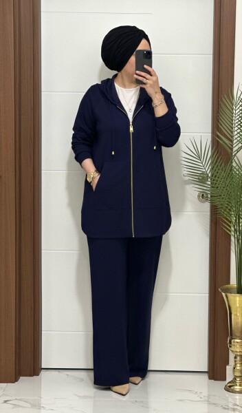 25921 K180 LACİVERT KANGURU CEPLİ KAPSONLU TAKIM - 2