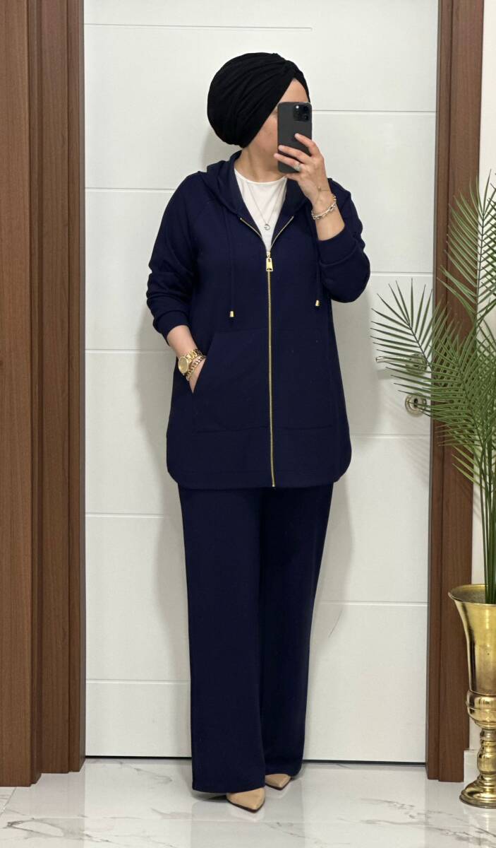 25921 K180 LACİVERT KANGURU CEPLİ KAPSONLU TAKIM - 2