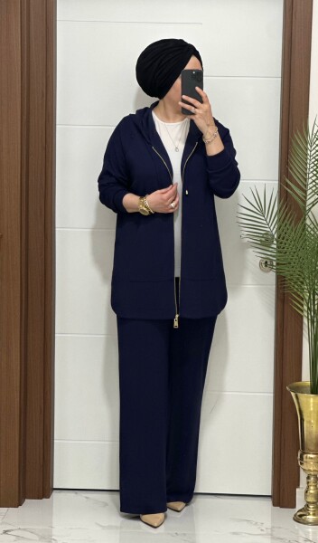 25921 K180 LACİVERT KANGURU CEPLİ KAPSONLU TAKIM - 3