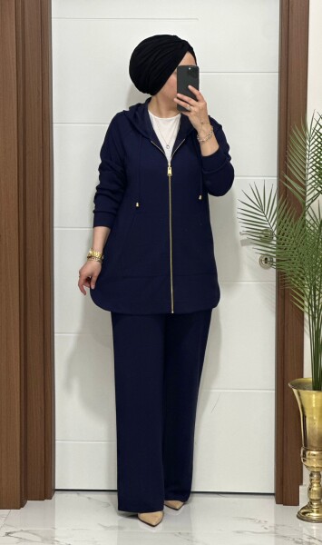 25921 K180 LACİVERT KANGURU CEPLİ KAPSONLU TAKIM - MODA ALMİRA