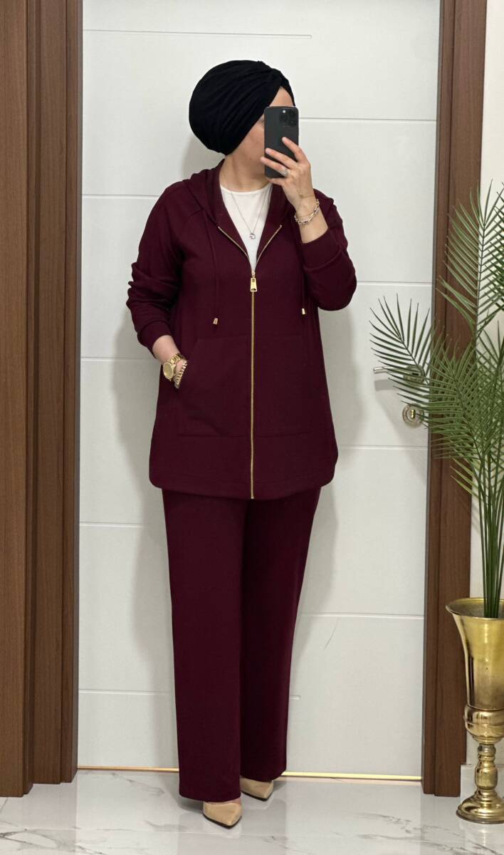 25921 K180 BORDO KANGURU CEPLİ KAPSONLU TAKIM - 2