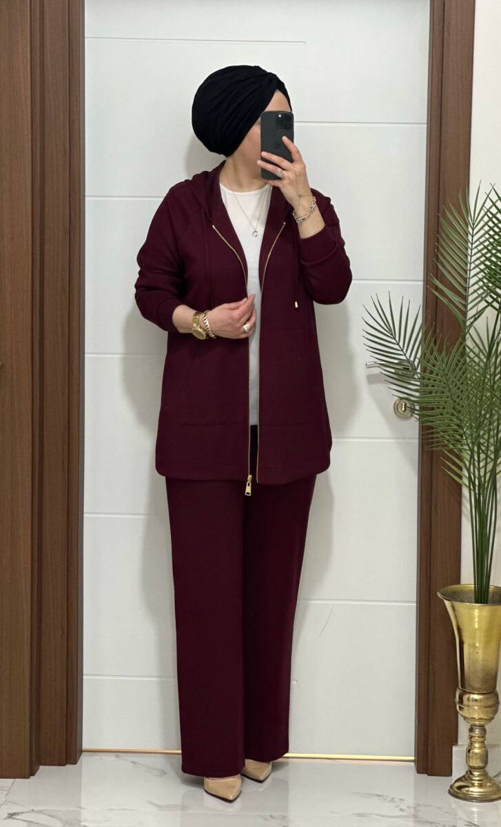 25921 K180 BORDO KANGURU CEPLİ KAPSONLU TAKIM - 3