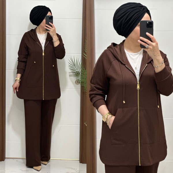 25921 K180 KAHVE KANGURU CEPLİ KAPSONLU TAKIM - 2