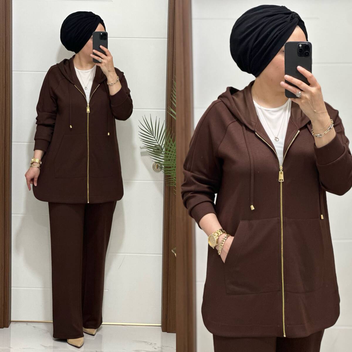 25921 K180 KAHVE KANGURU CEPLİ KAPSONLU TAKIM - 2