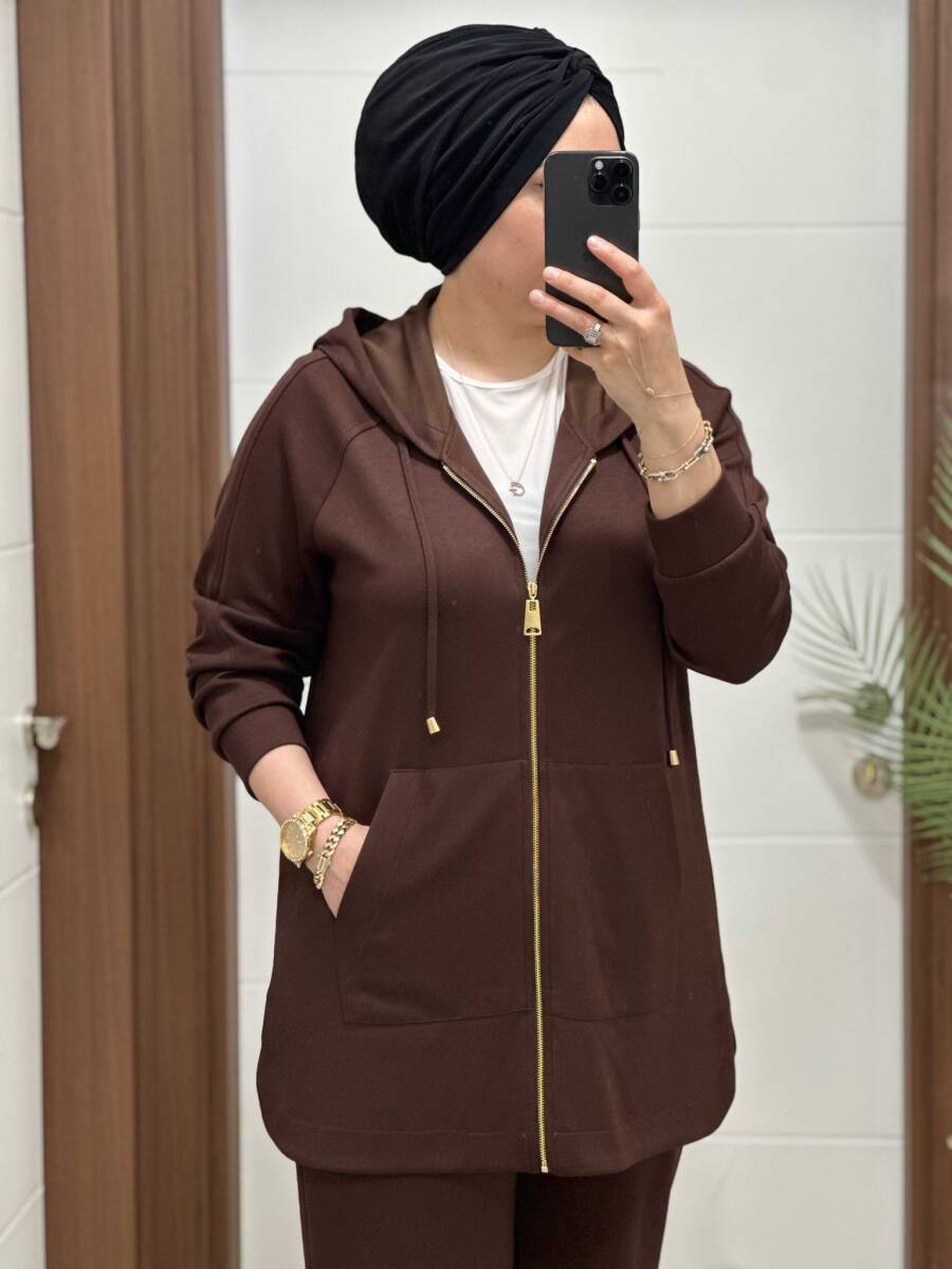 25921 K180 KAHVE KANGURU CEPLİ KAPSONLU TAKIM - 4