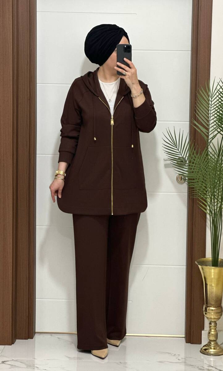 25921 K180 KAHVE KANGURU CEPLİ KAPSONLU TAKIM - 1