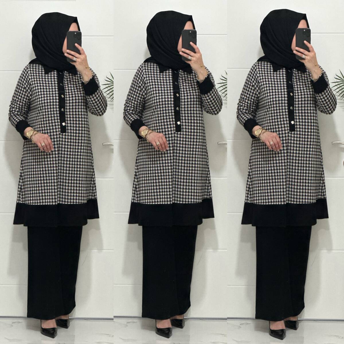 2612 K 150 SİYAH KAZ AYAGI DÜĞMELİ TAKIM - 4