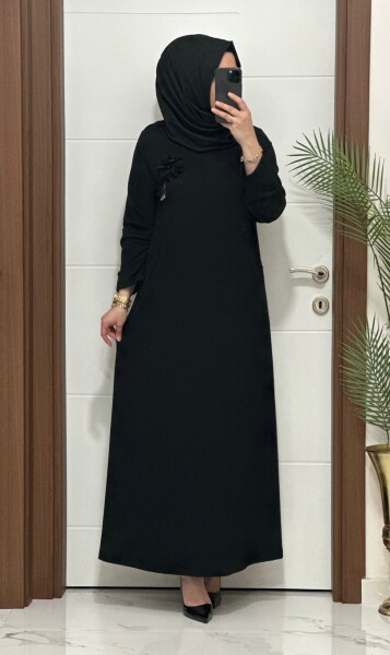 26314 K 140 SİYAH CEPLİ BROŞLU ZADE ELBİSE - MODA ALMİRA