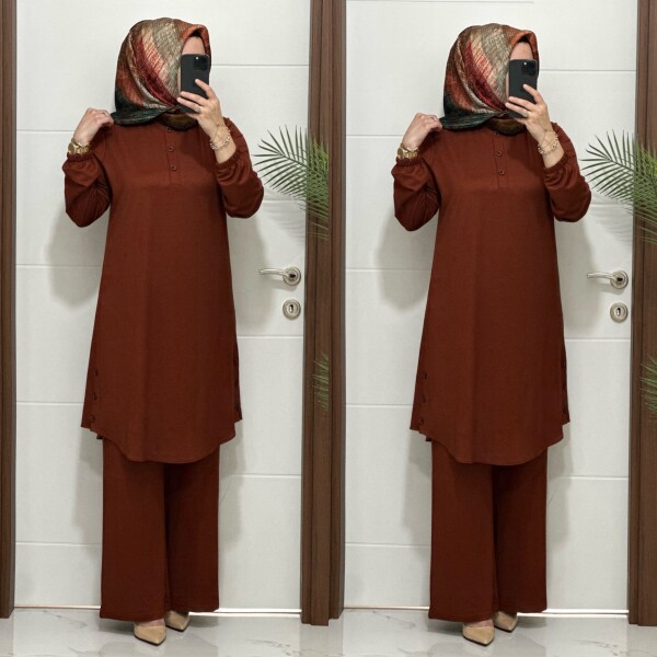 2622 K 100 KİREMİT DÜĞME DETAY LALE TAKIM - 4