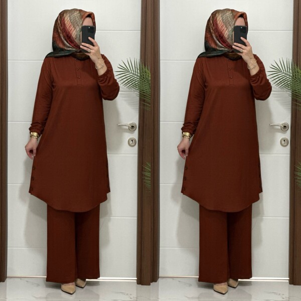 2622 K 100 KİREMİT DÜĞME DETAY LALE TAKIM - 3